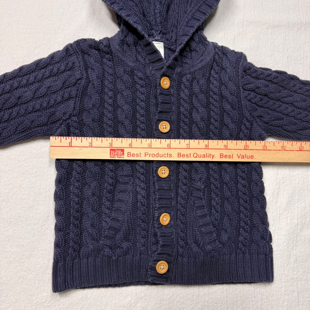Baby Gap Infant Cable Knit Hooded Cardigan Sweater Navy 12-18 Months Cotton - Picture 6 of 7